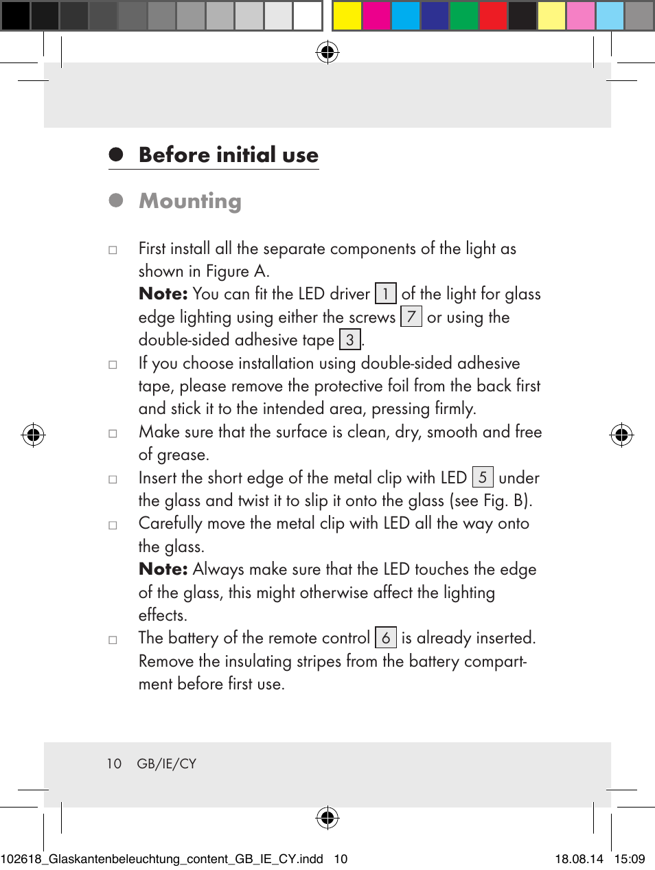 Before initial use mounting | Livarno 102618-14-01-BS User Manual | Page 10 / 34