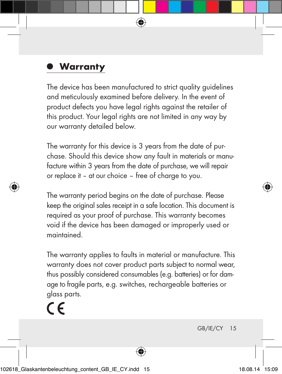 Warranty | Livarno 102618-14-01-BS User Manual | Page 15 / 34