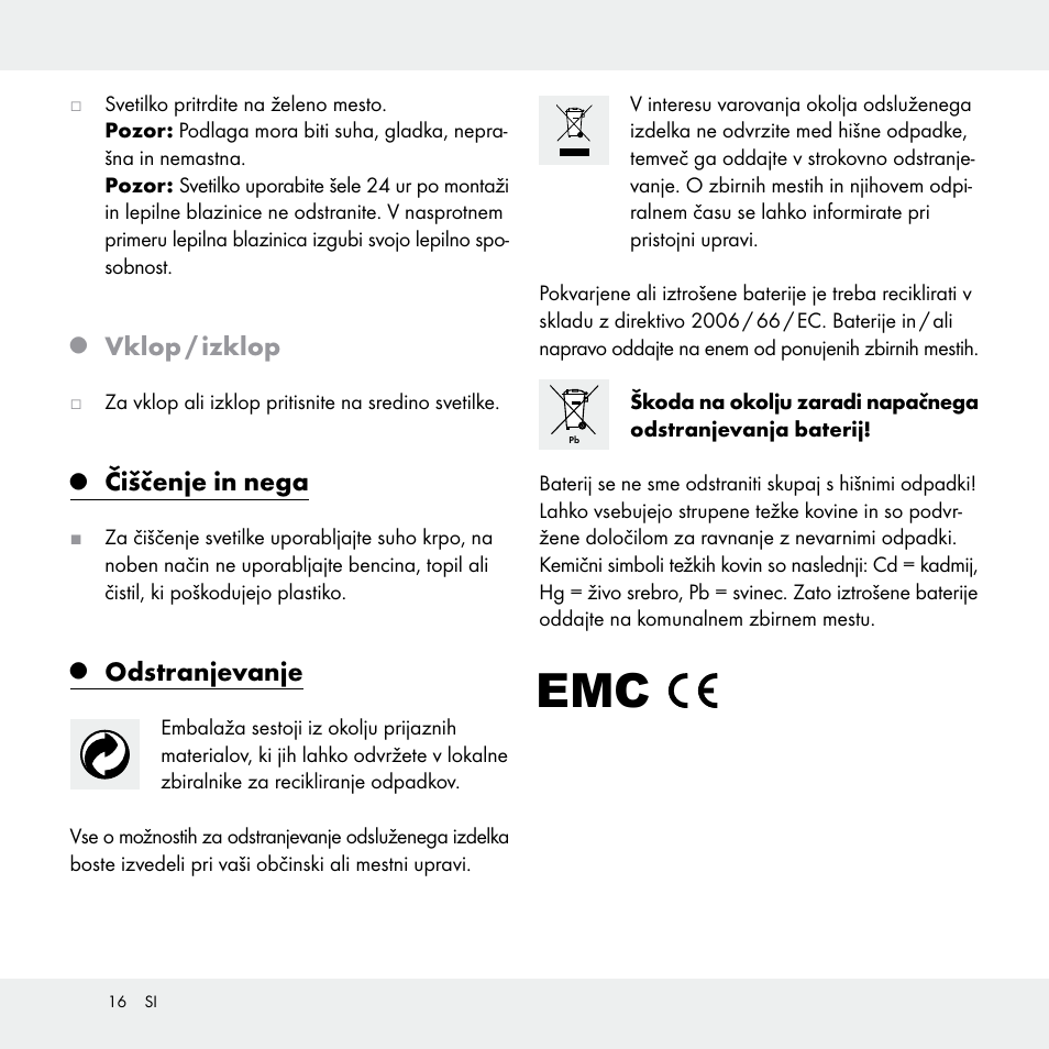 Vklop / izklop, Čiščenje in nega, Odstranjevanje | Livarno Z29538A /Z29538B User Manual | Page 16 / 27