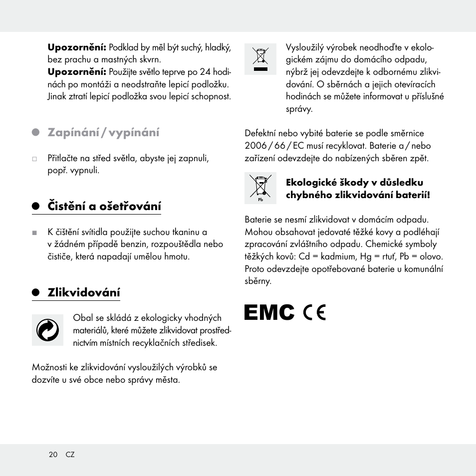 Zapínání / vypínání, Čistění a ošetřování, Zlikvidování | Livarno Z29538A /Z29538B User Manual | Page 20 / 27
