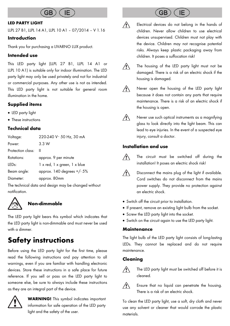 Livarno LED PARTY LIGHT User Manual | 14 pages