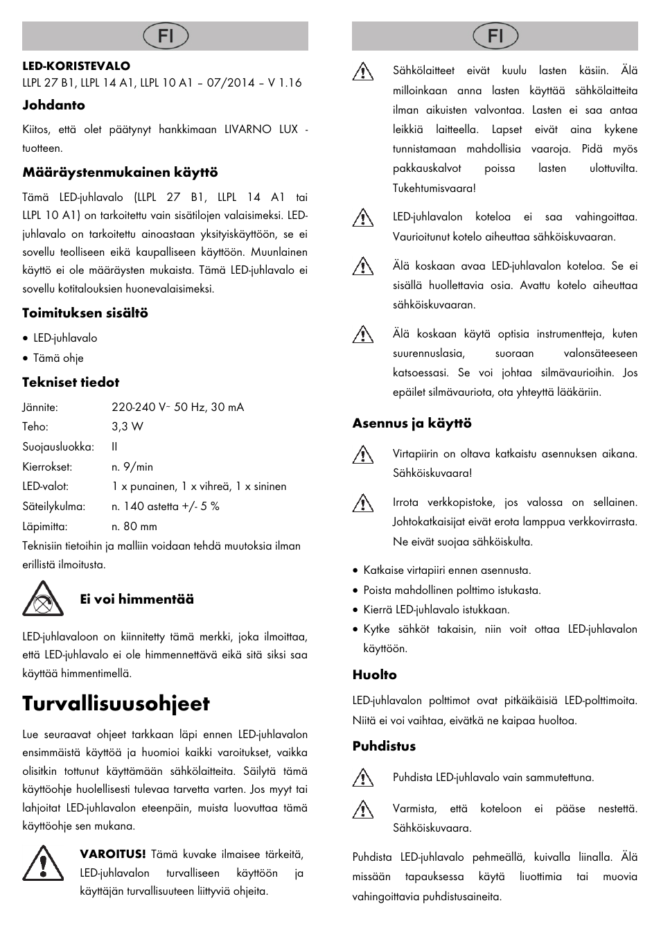 Turvallisuusohjeet | Livarno LED PARTY LIGHT User Manual | Page 3 / 14