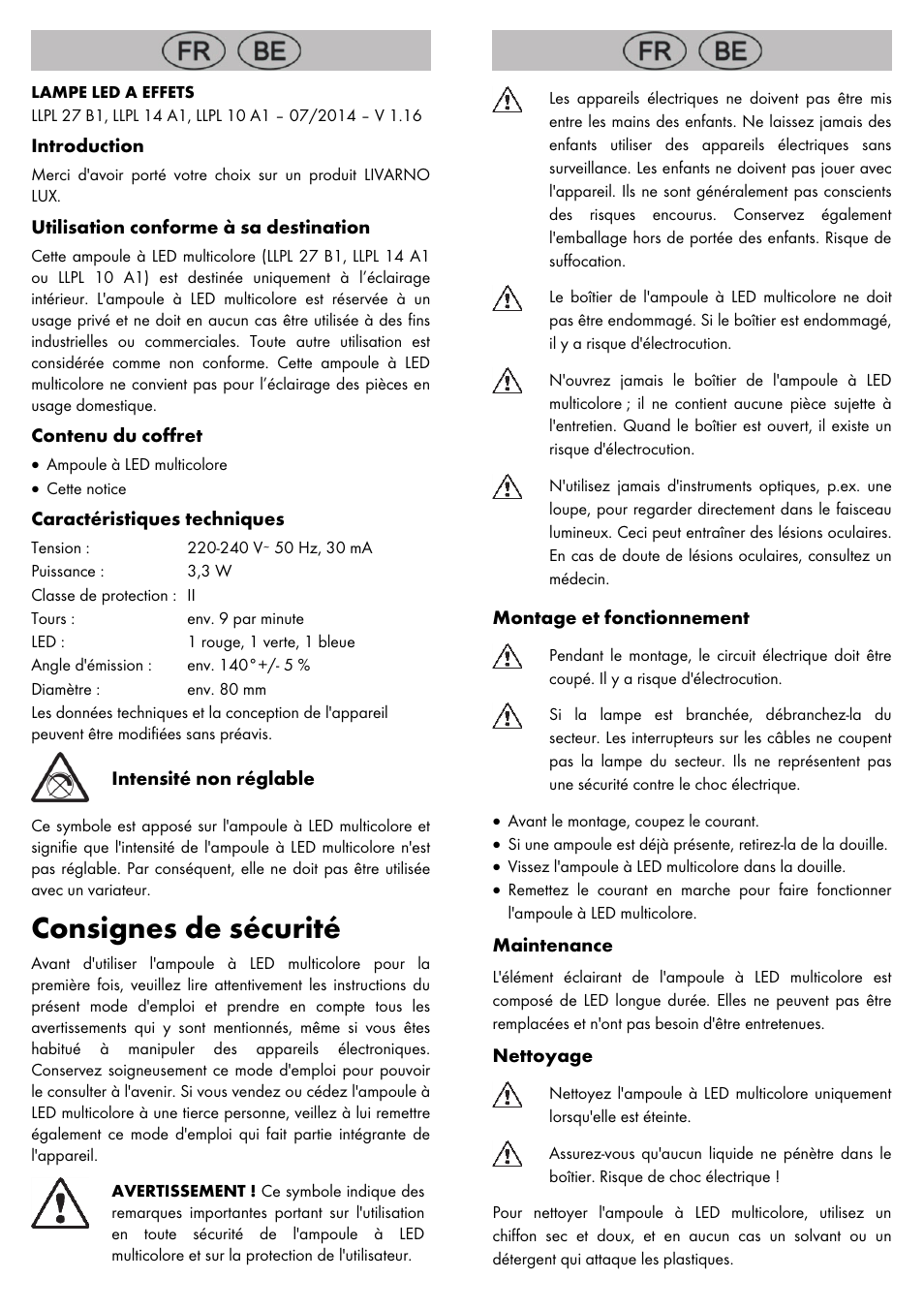 Consignes de sécurité | Livarno LED PARTY LIGHT User Manual | Page 9 / 14