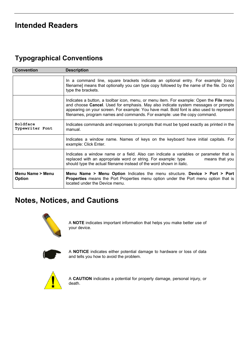 Intended readers, Typographical conventions, Notes, notices, and cautions | D-Link DES-3018 User Manual | Page 10 / 260