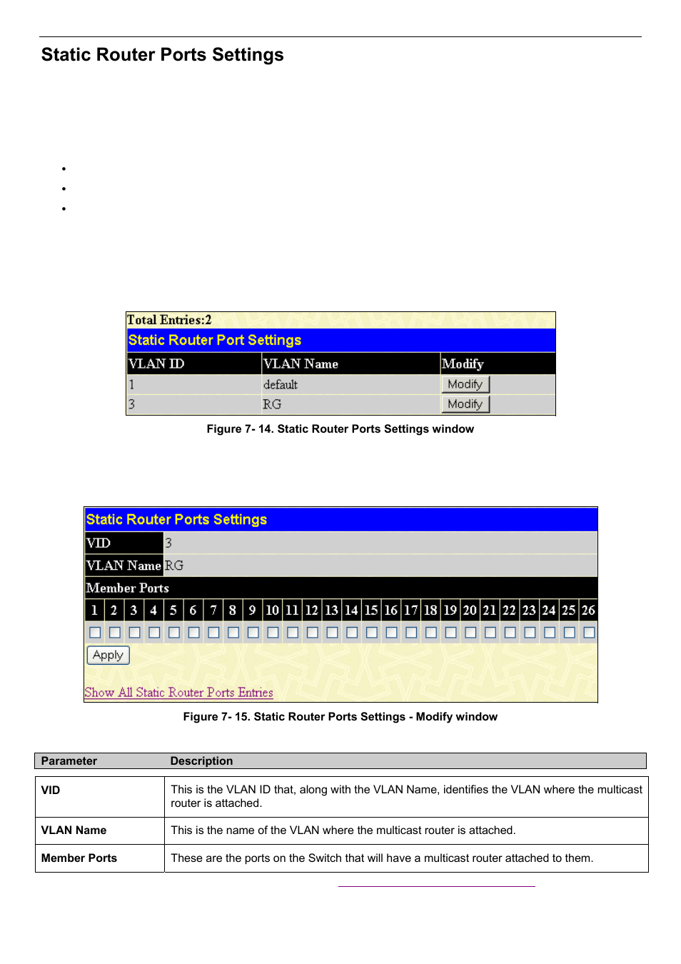 Static router ports settings | D-Link DES-3018 User Manual | Page 112 / 260