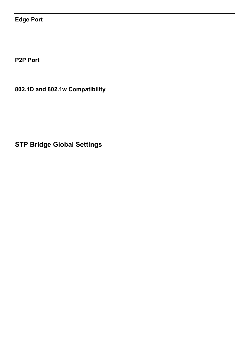 Edge port, P2p port, 1d and 802.1w compatibility | Stp bridge global settings | D-Link DES-3018 User Manual | Page 115 / 260