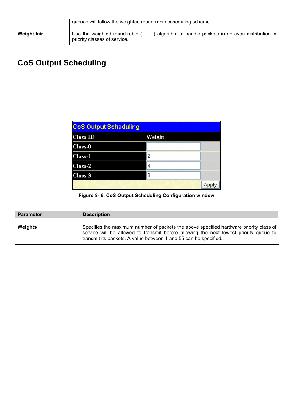 Cos output scheduling | D-Link DES-3018 User Manual | Page 129 / 260