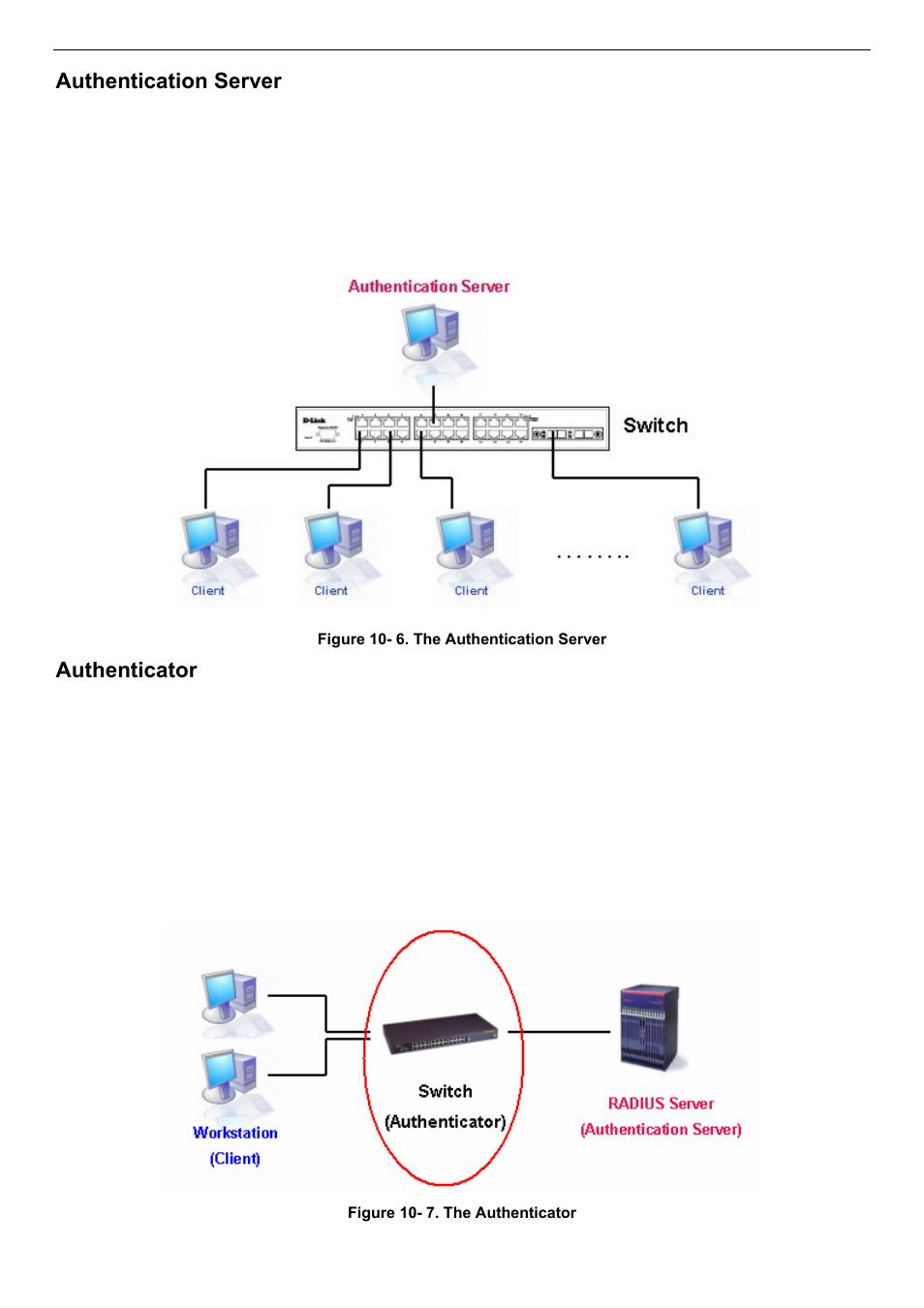 Authentication server, Authenticator | D-Link DES-3018 User Manual | Page 154 / 260