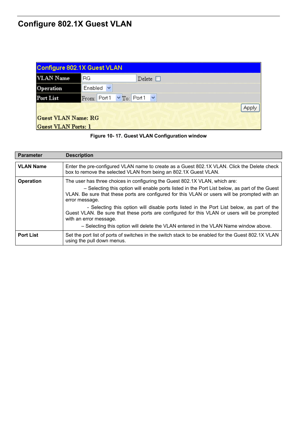 Configure 802.1x guest vlan | D-Link DES-3018 User Manual | Page 165 / 260