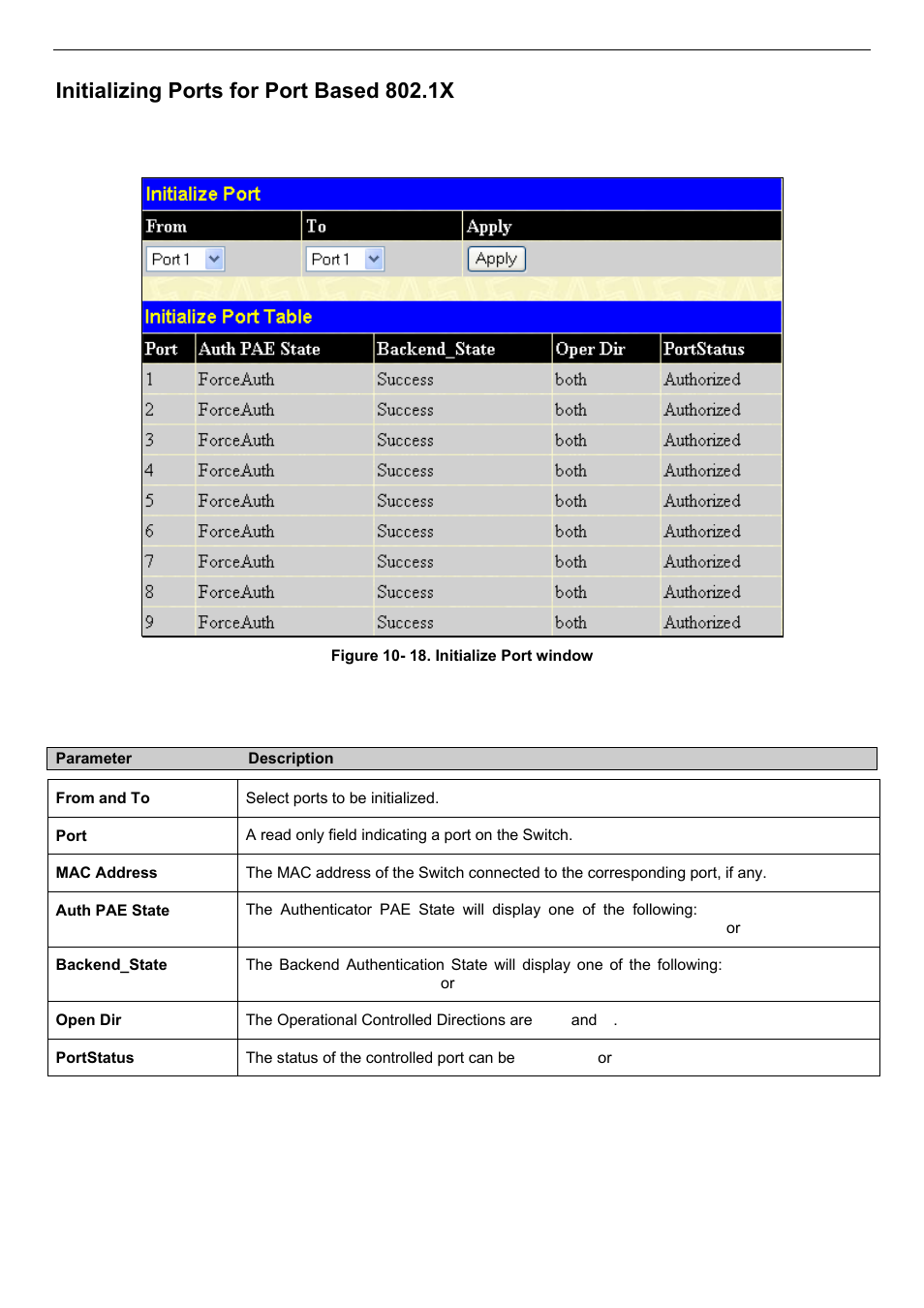 Initializing ports for port based 802.1x | D-Link DES-3018 User Manual | Page 166 / 260