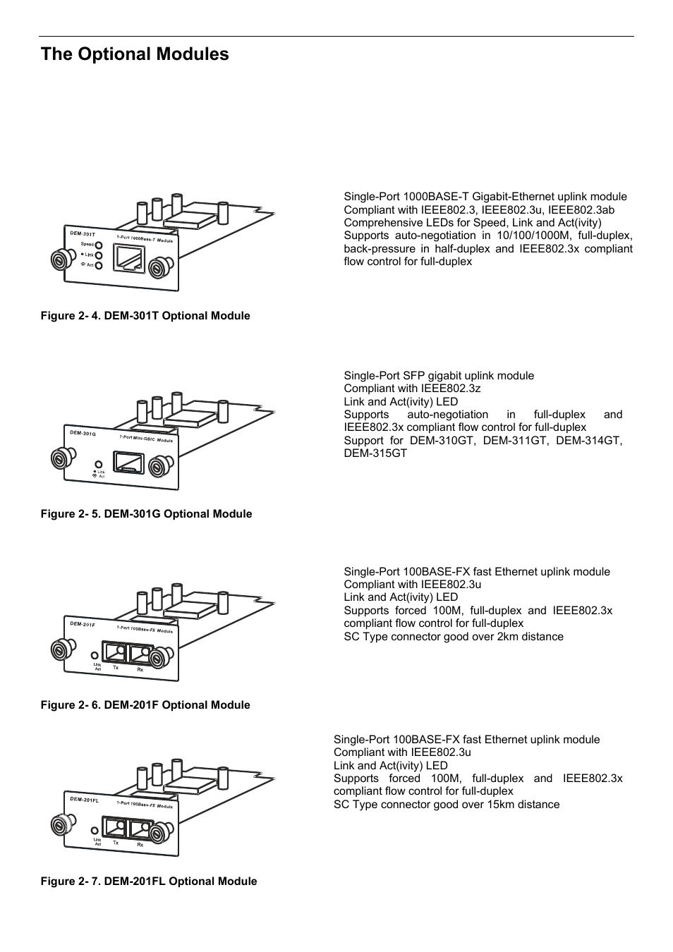 The optional modules | D-Link DES-3018 User Manual | Page 23 / 260