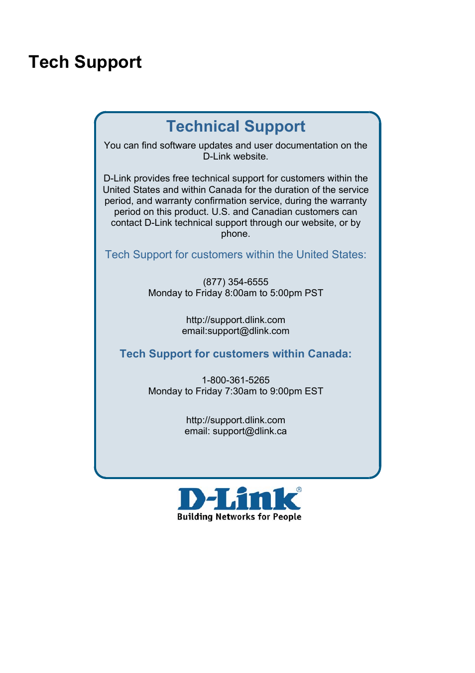 Tech support, Technical support | D-Link DES-3018 User Manual | Page 231 / 260