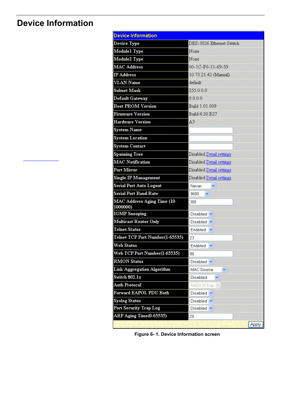 Device information | D-Link DES-3018 User Manual | Page 40 / 260