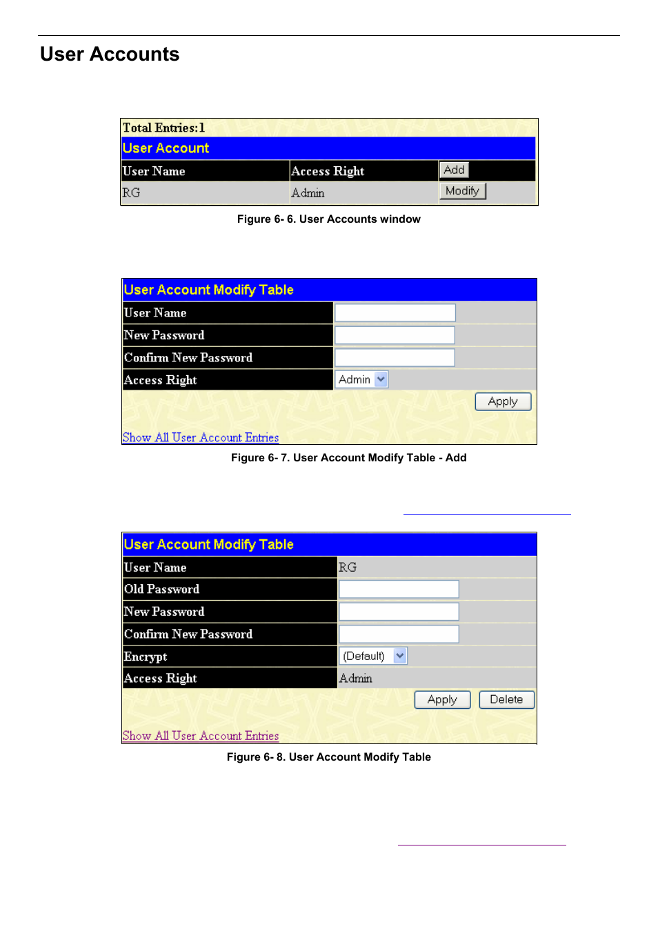User accounts | D-Link DES-3018 User Manual | Page 48 / 260