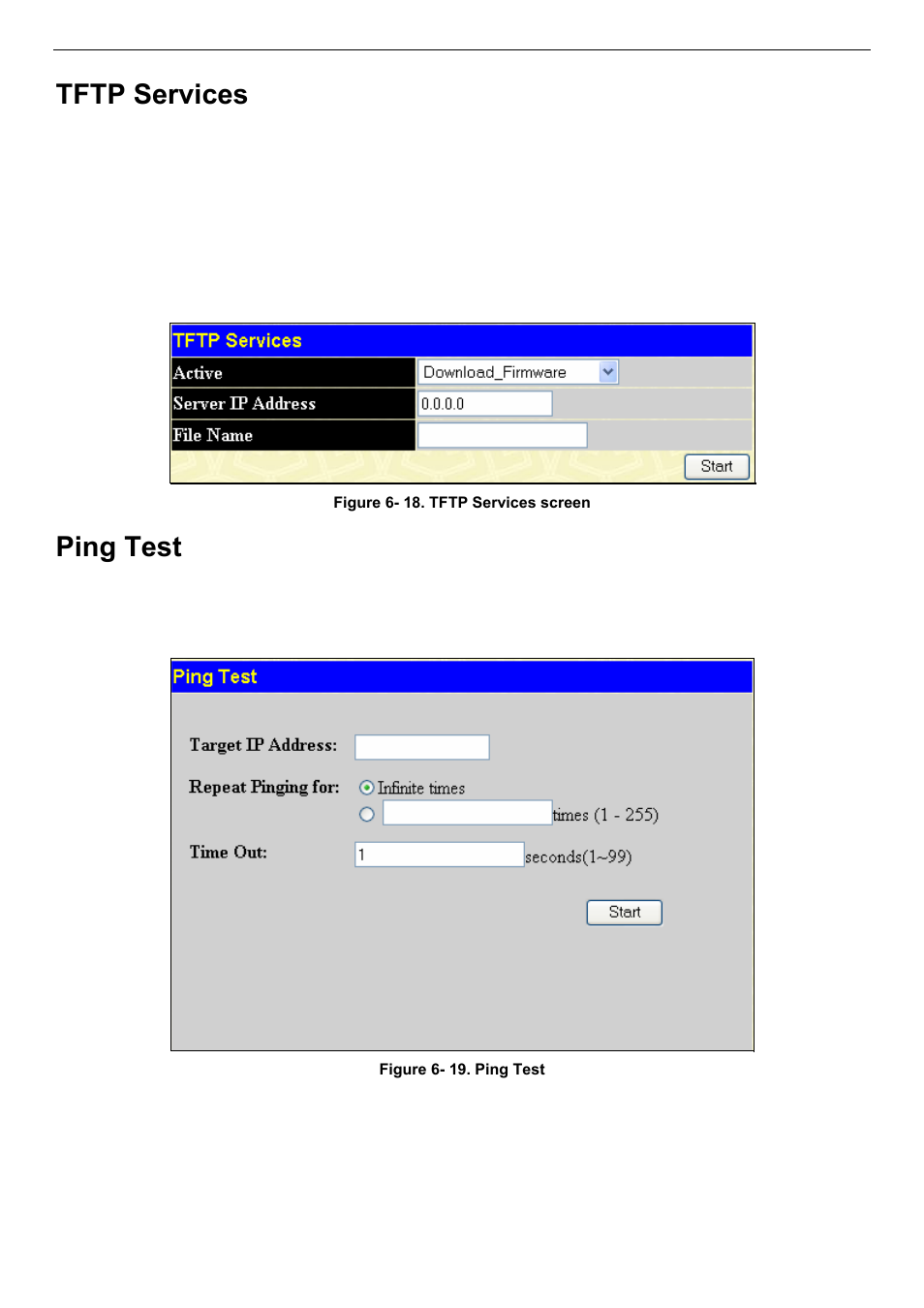 Tftp services, Ping test | D-Link DES-3018 User Manual | Page 58 / 260