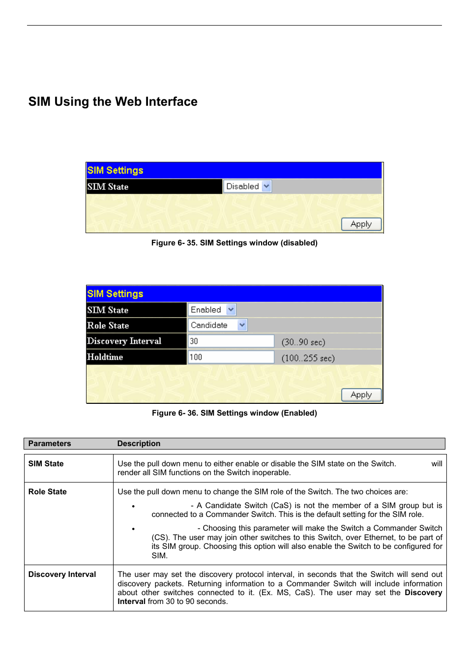 Sim using the web interface | D-Link DES-3018 User Manual | Page 73 / 260