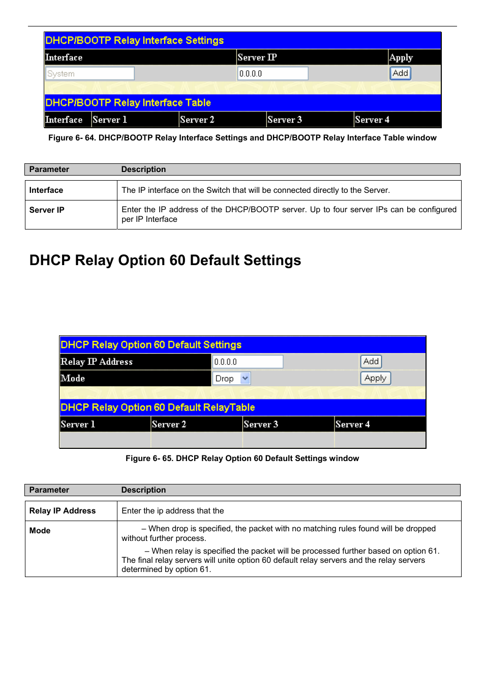 Dhcp relay option 60 default settings | D-Link DES-3018 User Manual | Page 94 / 260