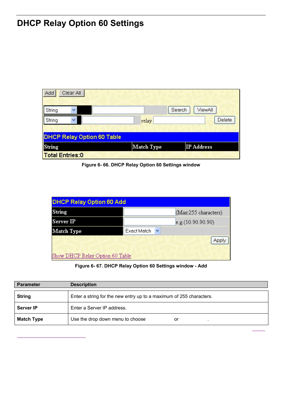 Dhcp relay option 60 settings | D-Link DES-3018 User Manual | Page 95 / 260