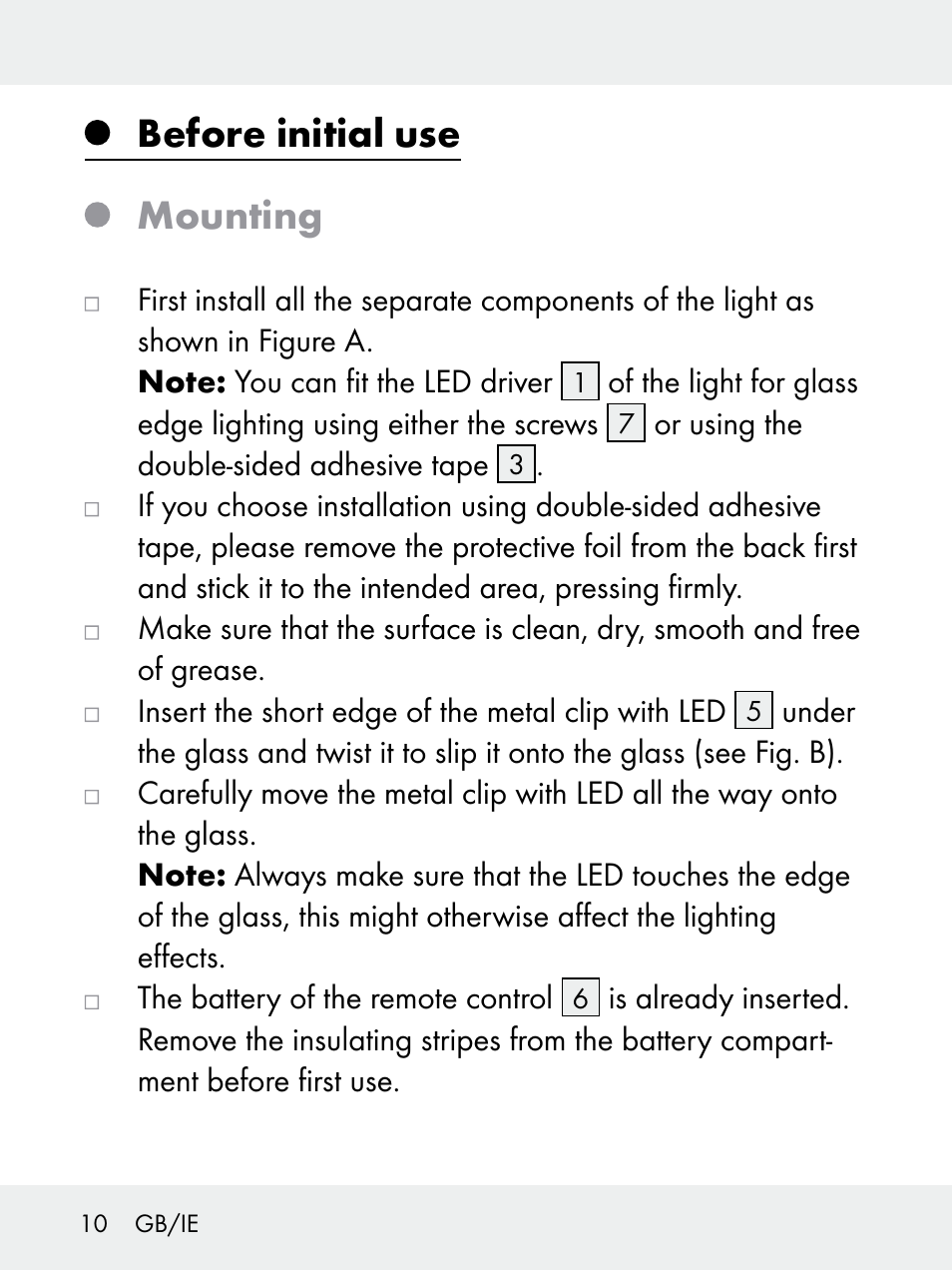 Before initial use mounting | Livarno 102618-14-01-BS User Manual | Page 10 / 101