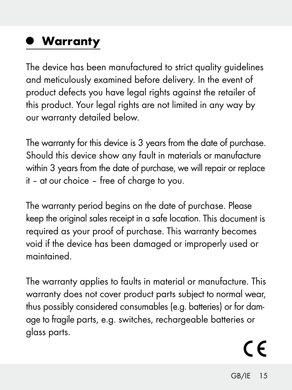 Warranty | Livarno 102618-14-01-BS User Manual | Page 15 / 101