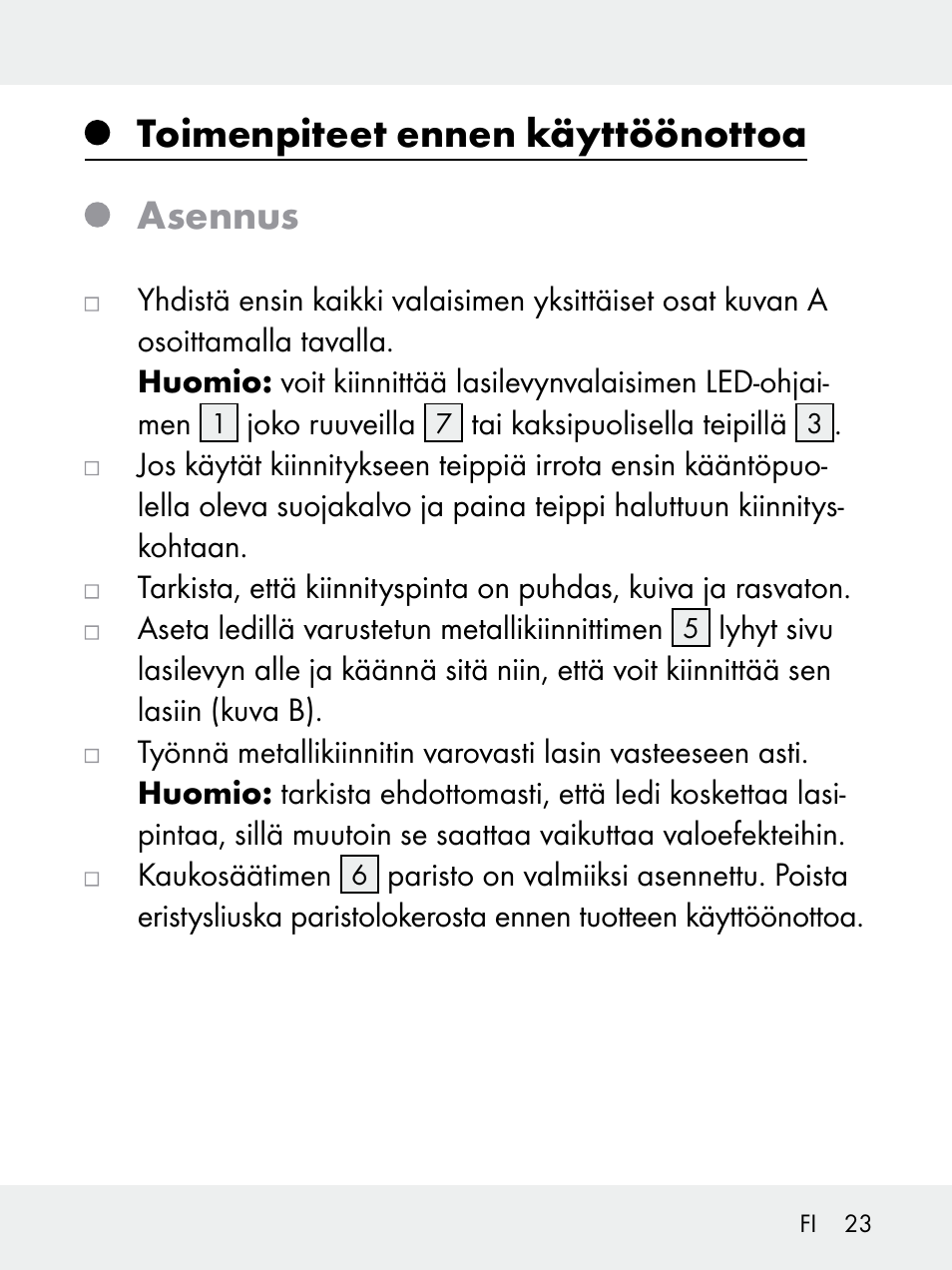 Toimenpiteet ennen käyttöönottoa asennus | Livarno 102618-14-01-BS User Manual | Page 23 / 101