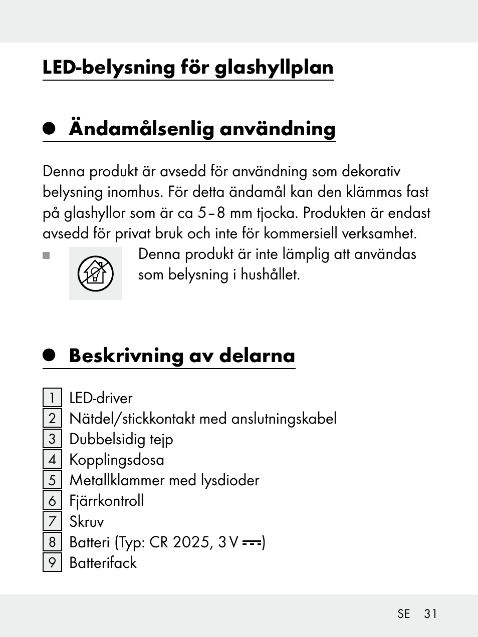 Beskrivning av delarna | Livarno 102618-14-01-BS User Manual | Page 31 / 101