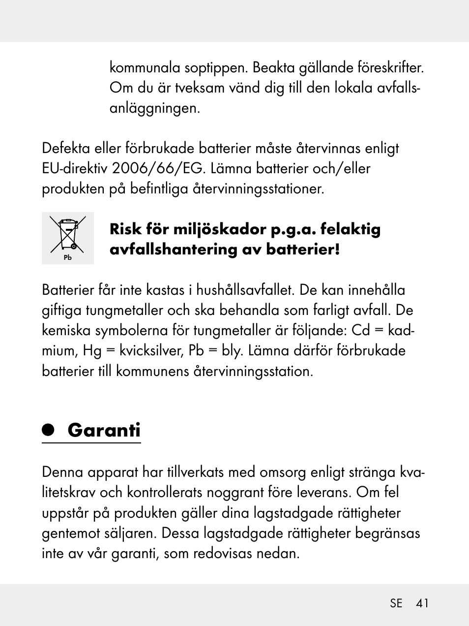 Garanti | Livarno 102618-14-01-BS User Manual | Page 41 / 101