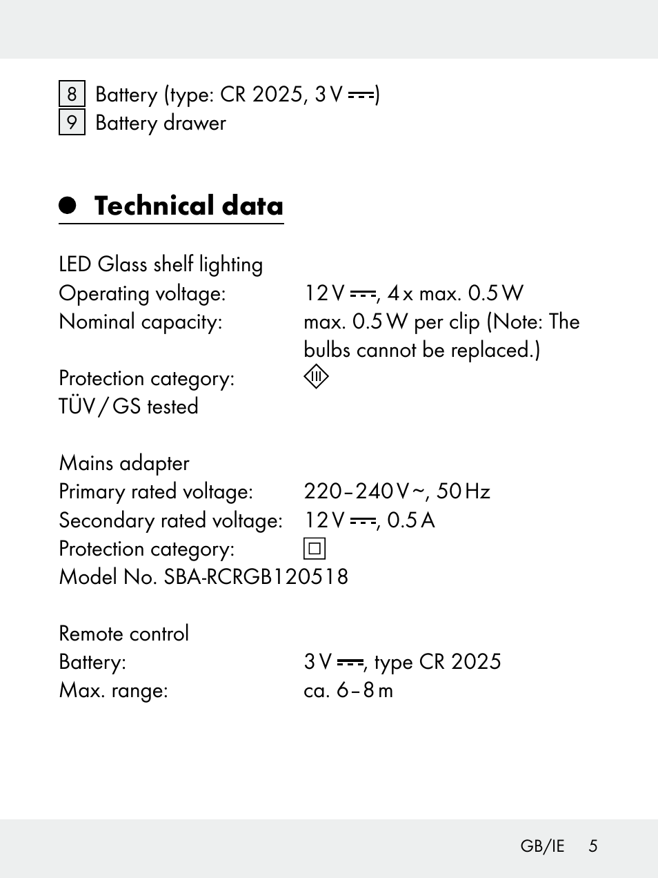 Technical data | Livarno 102618-14-01-BS User Manual | Page 5 / 101