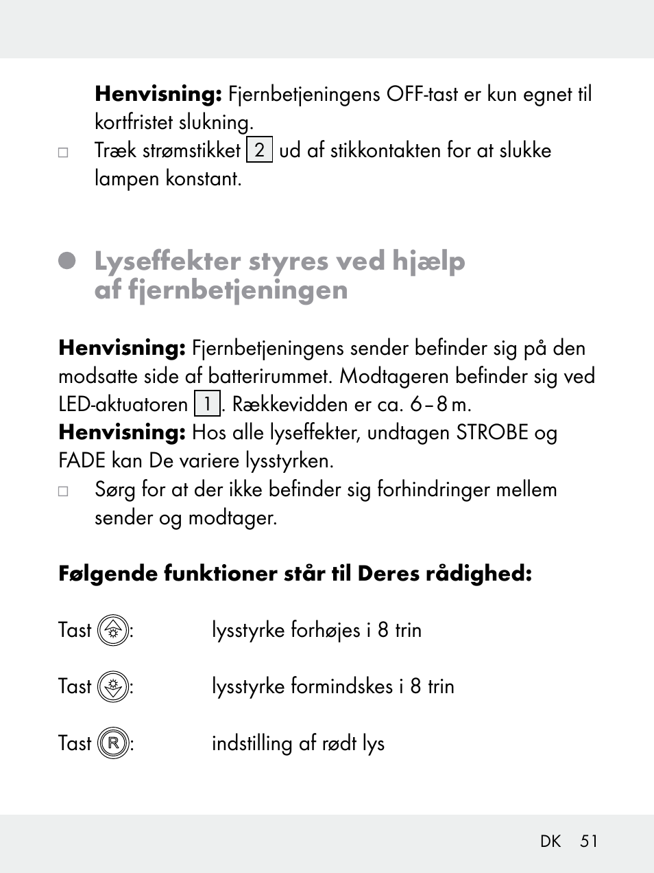 Lyseffekter styres ved hjælp af fjernbetjeningen | Livarno 102618-14-01-BS User Manual | Page 51 / 101