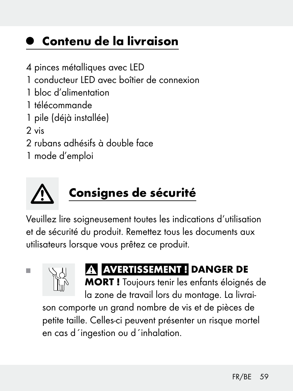 Contenu de la livraison, Consignes de sécurité | Livarno 102618-14-01-BS User Manual | Page 59 / 101