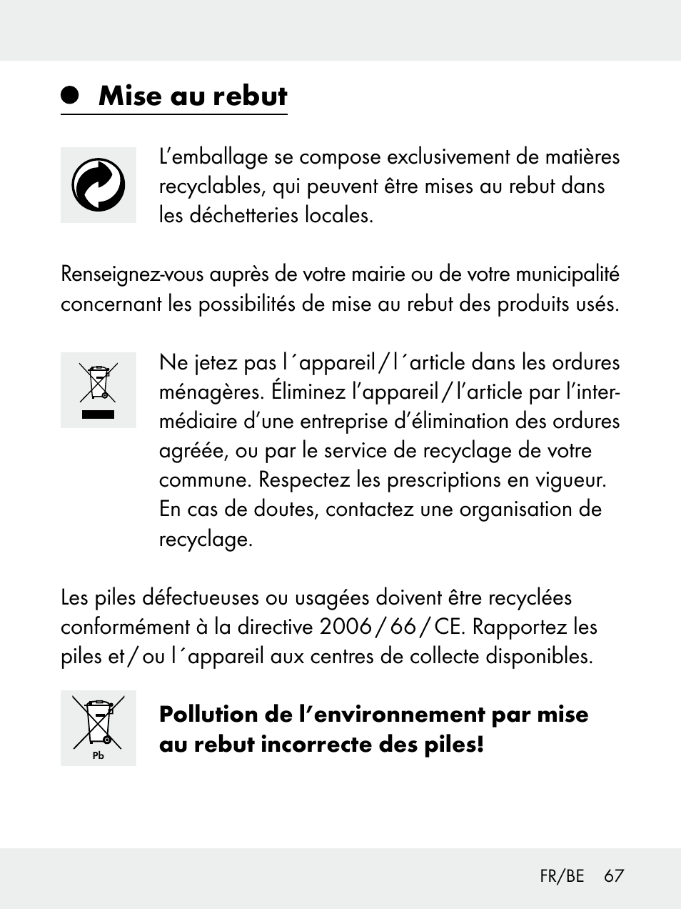 Mise au rebut | Livarno 102618-14-01-BS User Manual | Page 67 / 101