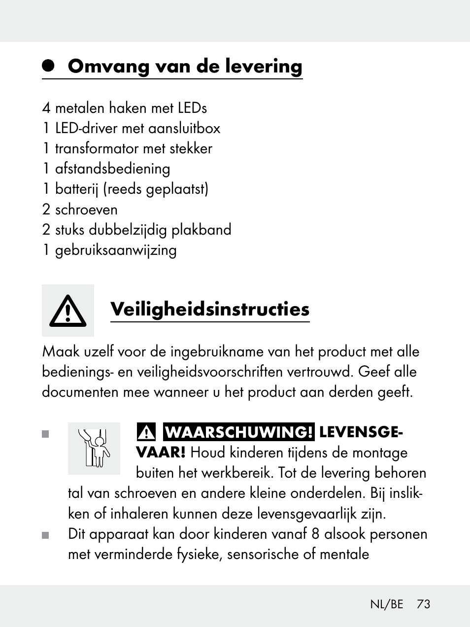 Omvang van de levering, Veiligheidsinstructies | Livarno 102618-14-01-BS User Manual | Page 73 / 101