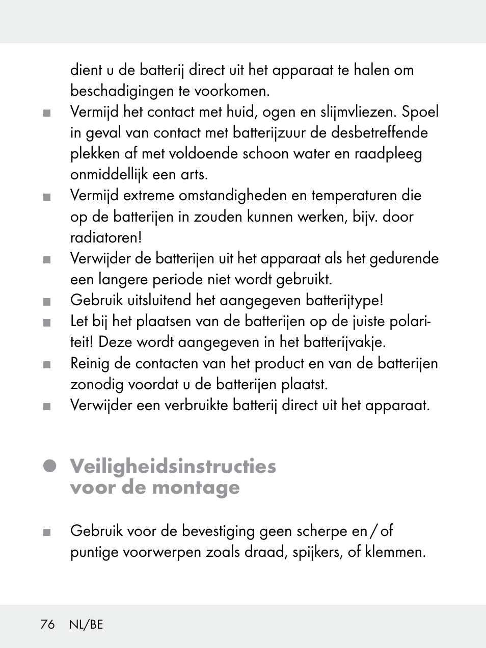 Veiligheidsinstructies voor de montage | Livarno 102618-14-01-BS User Manual | Page 76 / 101