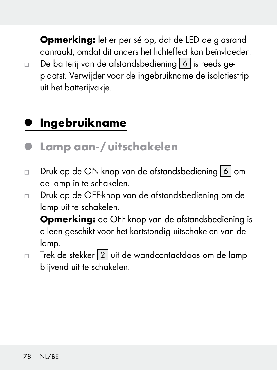 Ingebruikname lamp aan- / uitschakelen | Livarno 102618-14-01-BS User Manual | Page 78 / 101