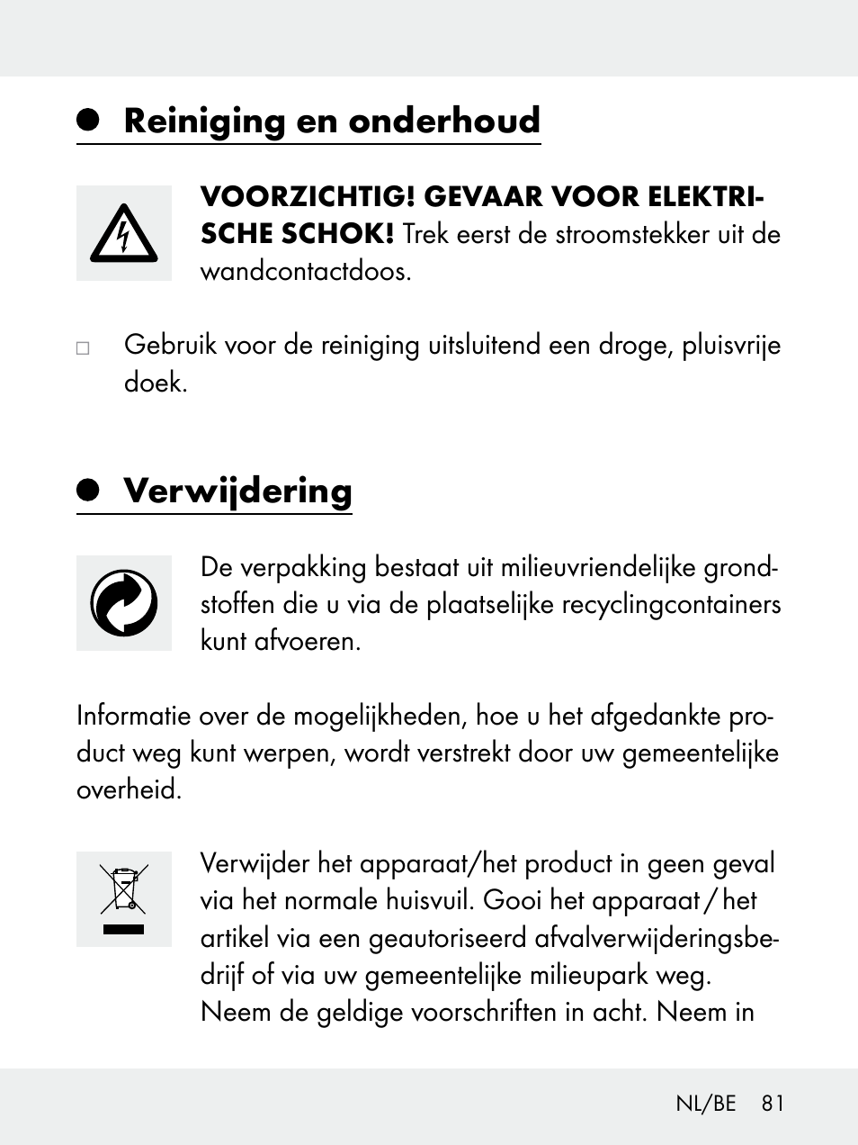 Reiniging en onderhoud, Verwijdering | Livarno 102618-14-01-BS User Manual | Page 81 / 101