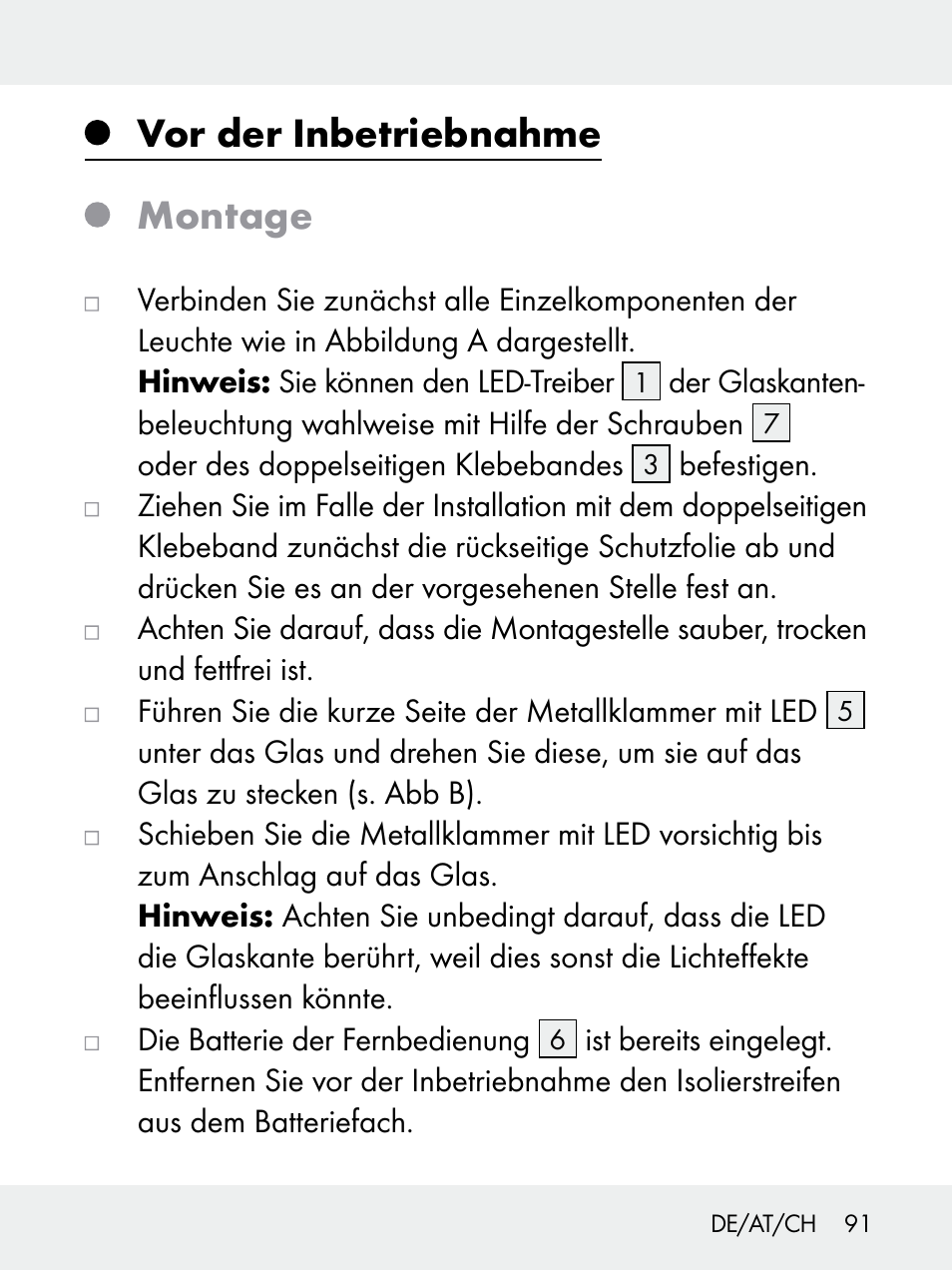 Vor der inbetriebnahme montage | Livarno 102618-14-01-BS User Manual | Page 91 / 101