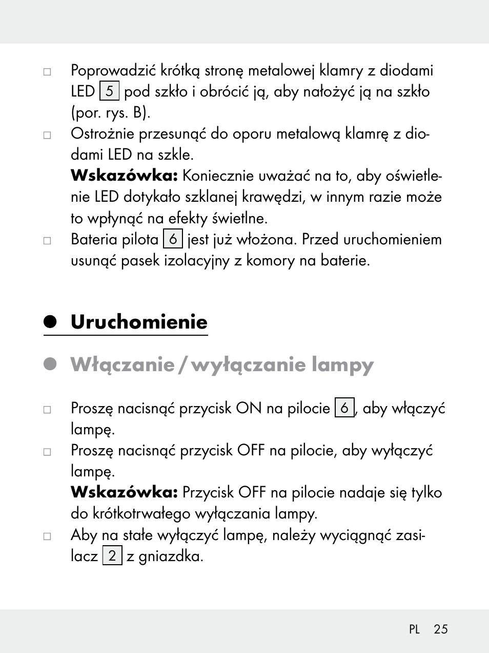 Uruchomienie włączanie / wyłączanie lampy | Livarno 102618-14-01-BS User Manual | Page 25 / 105