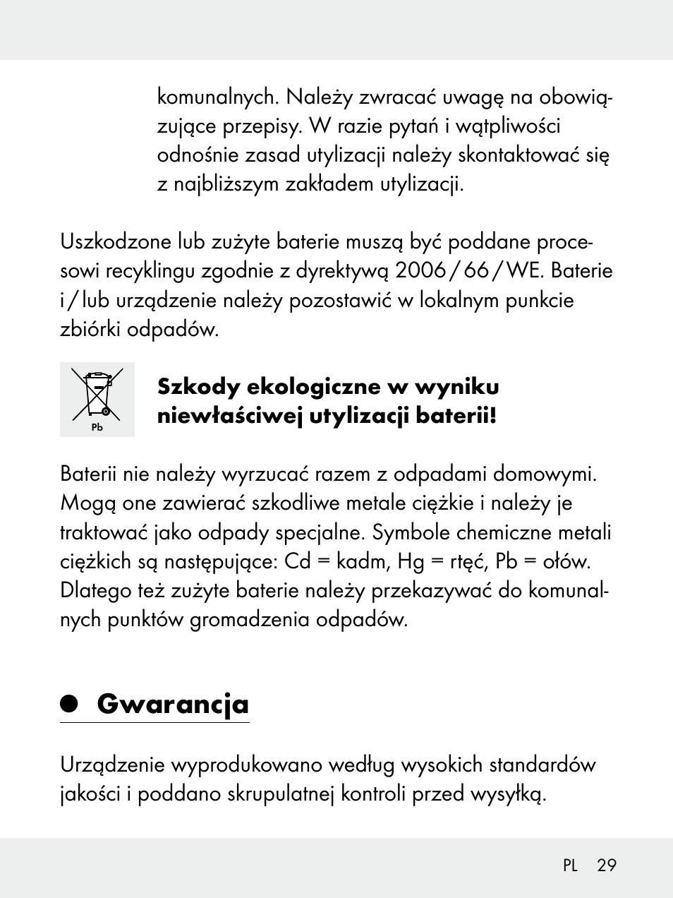 Gwarancja | Livarno 102618-14-01-BS User Manual | Page 29 / 105