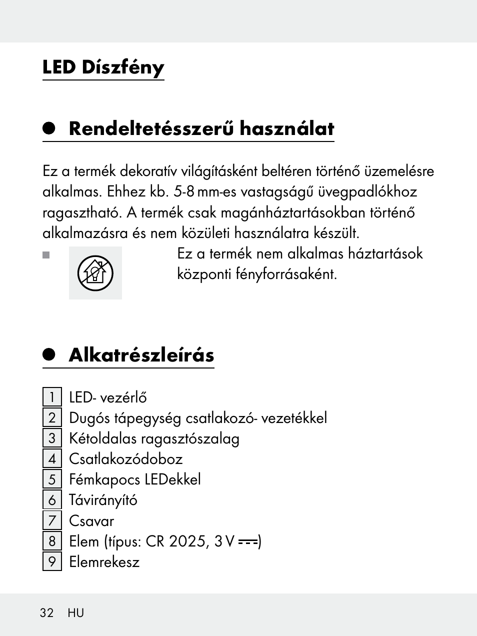 Led díszfény rendeltetésszerű használat, Alkatrészleírás | Livarno 102618-14-01-BS User Manual | Page 32 / 105