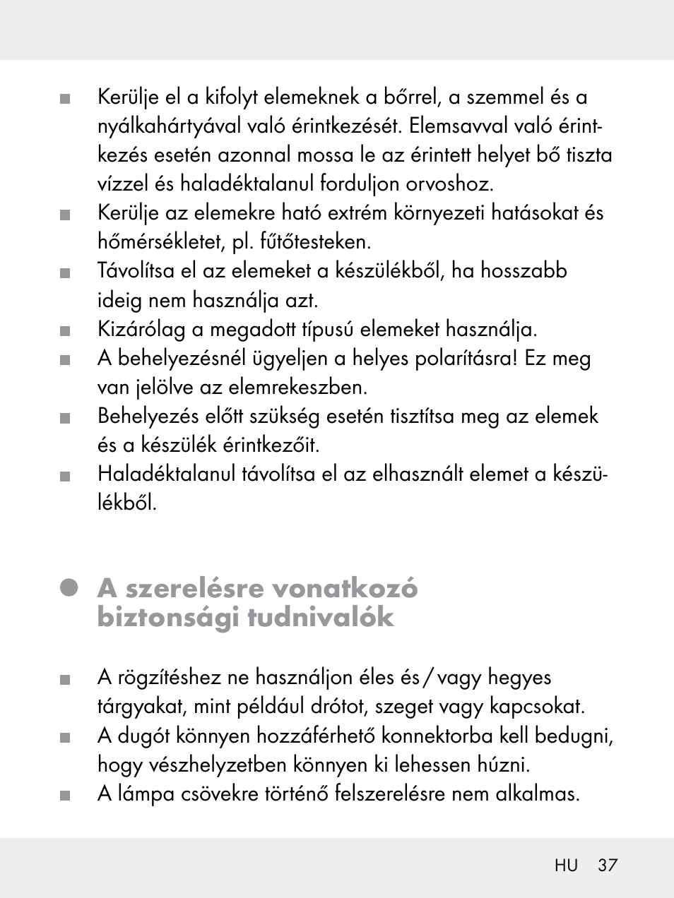 A szerelésre vonatkozó biztonsági tudnivalók | Livarno 102618-14-01-BS User Manual | Page 37 / 105