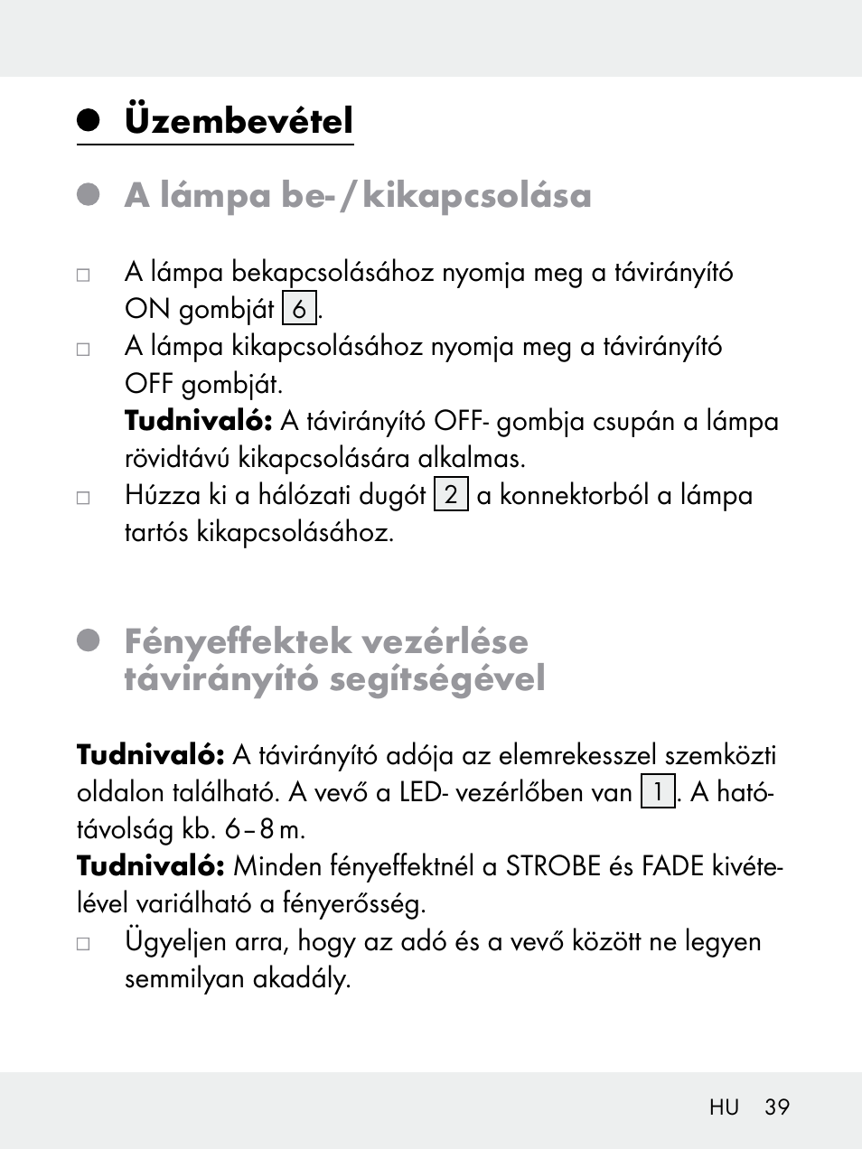 Üzembevétel a lámpa be- / kikapcsolása, Fényeffektek vezérlése távirányító segítségével | Livarno 102618-14-01-BS User Manual | Page 39 / 105