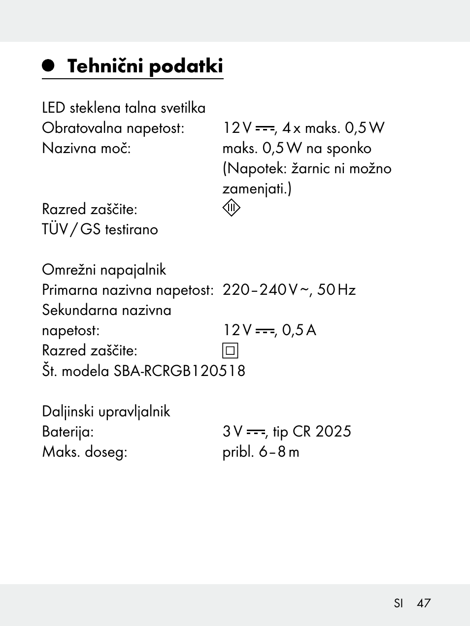 Tehnični podatki | Livarno 102618-14-01-BS User Manual | Page 47 / 105