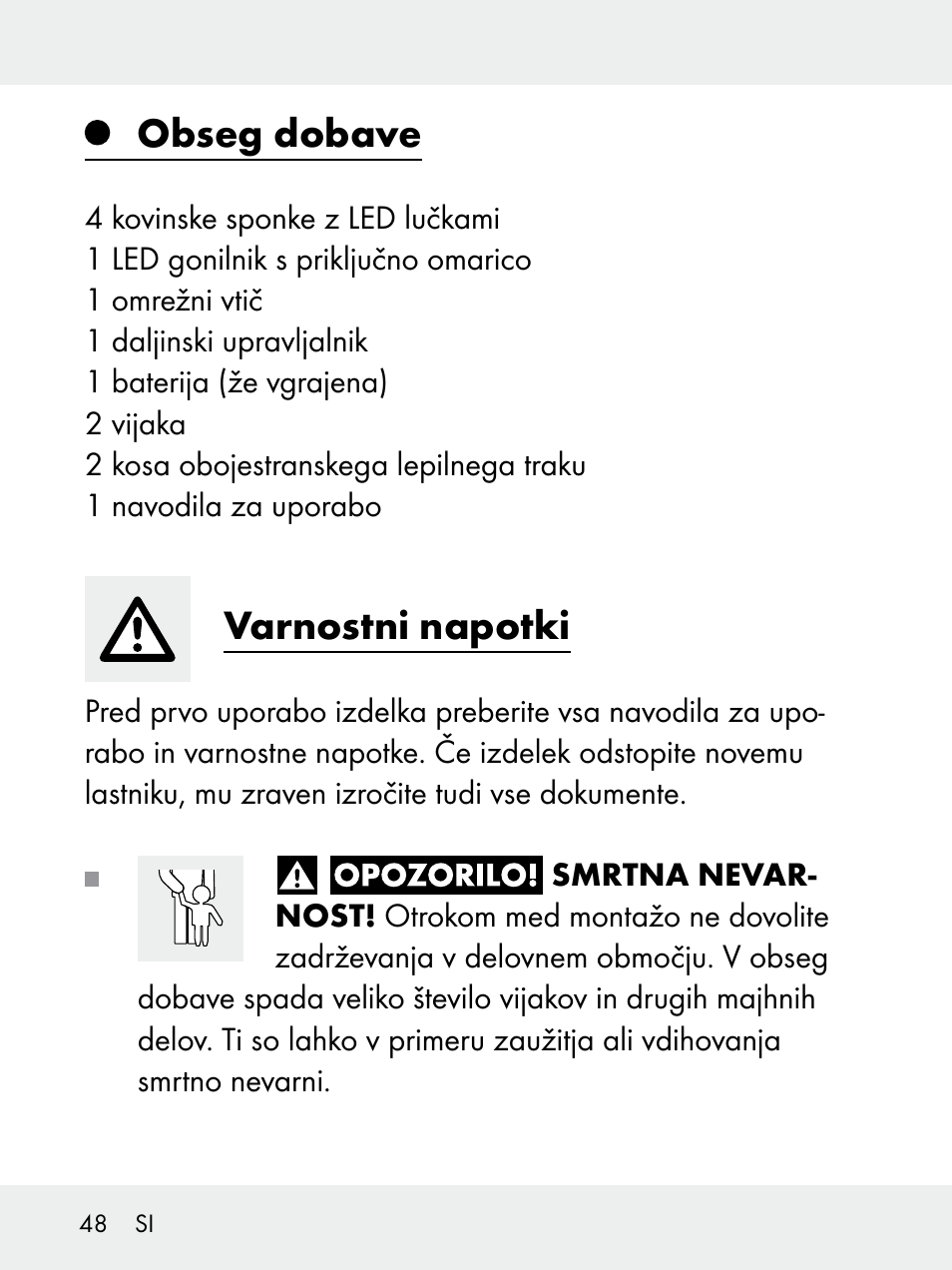 Obseg dobave, Varnostni napotki | Livarno 102618-14-01-BS User Manual | Page 48 / 105