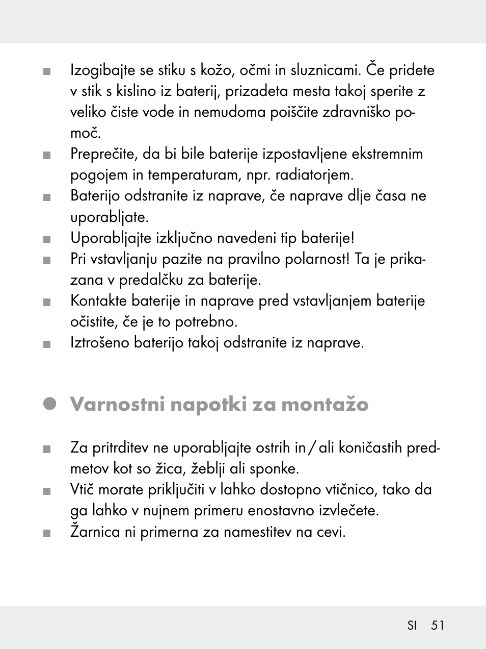 Varnostni napotki za montažo | Livarno 102618-14-01-BS User Manual | Page 51 / 105