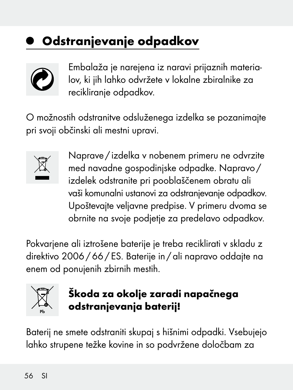 Odstranjevanje odpadkov | Livarno 102618-14-01-BS User Manual | Page 56 / 105