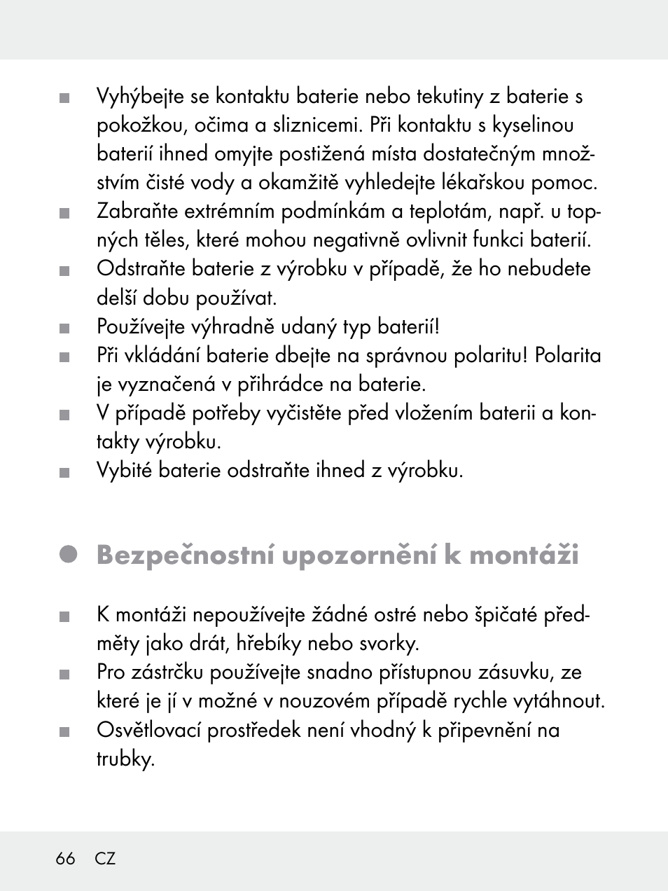 Bezpečnostní upozornění k montáži | Livarno 102618-14-01-BS User Manual | Page 66 / 105