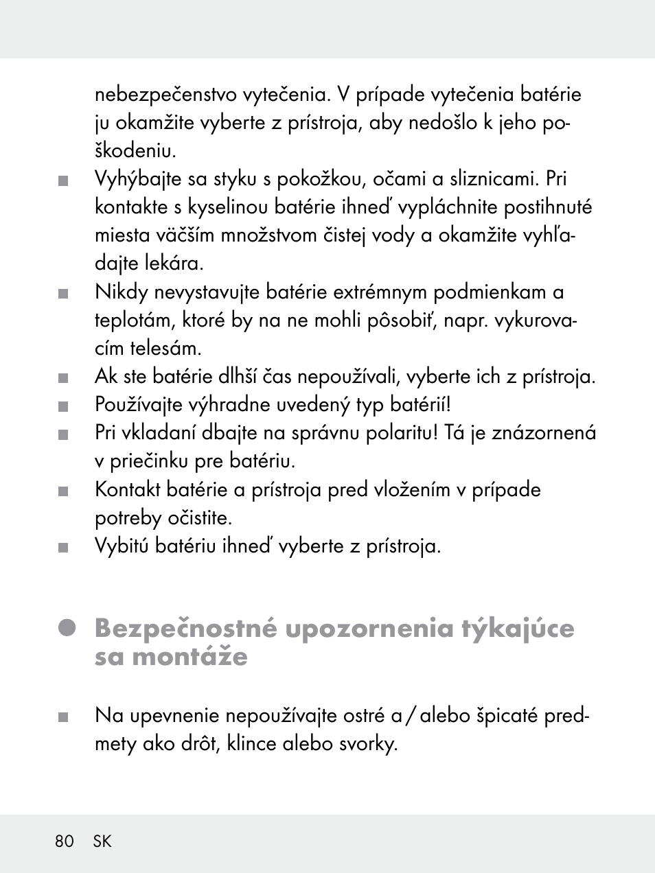 Bezpečnostné upozornenia týkajúce sa montáže | Livarno 102618-14-01-BS User Manual | Page 80 / 105