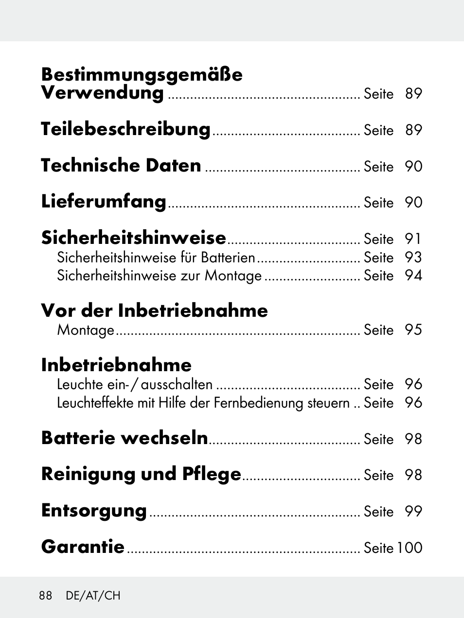 Bestimmungsgemäße verwendung, Teilebeschreibung, Technische daten | Lieferumfang, Sicherheitshinweise, Vor der inbetriebnahme, Inbetriebnahme, Batterie wechseln, Reinigung und pflege, Entsorgung | Livarno 102618-14-01-BS User Manual | Page 88 / 105