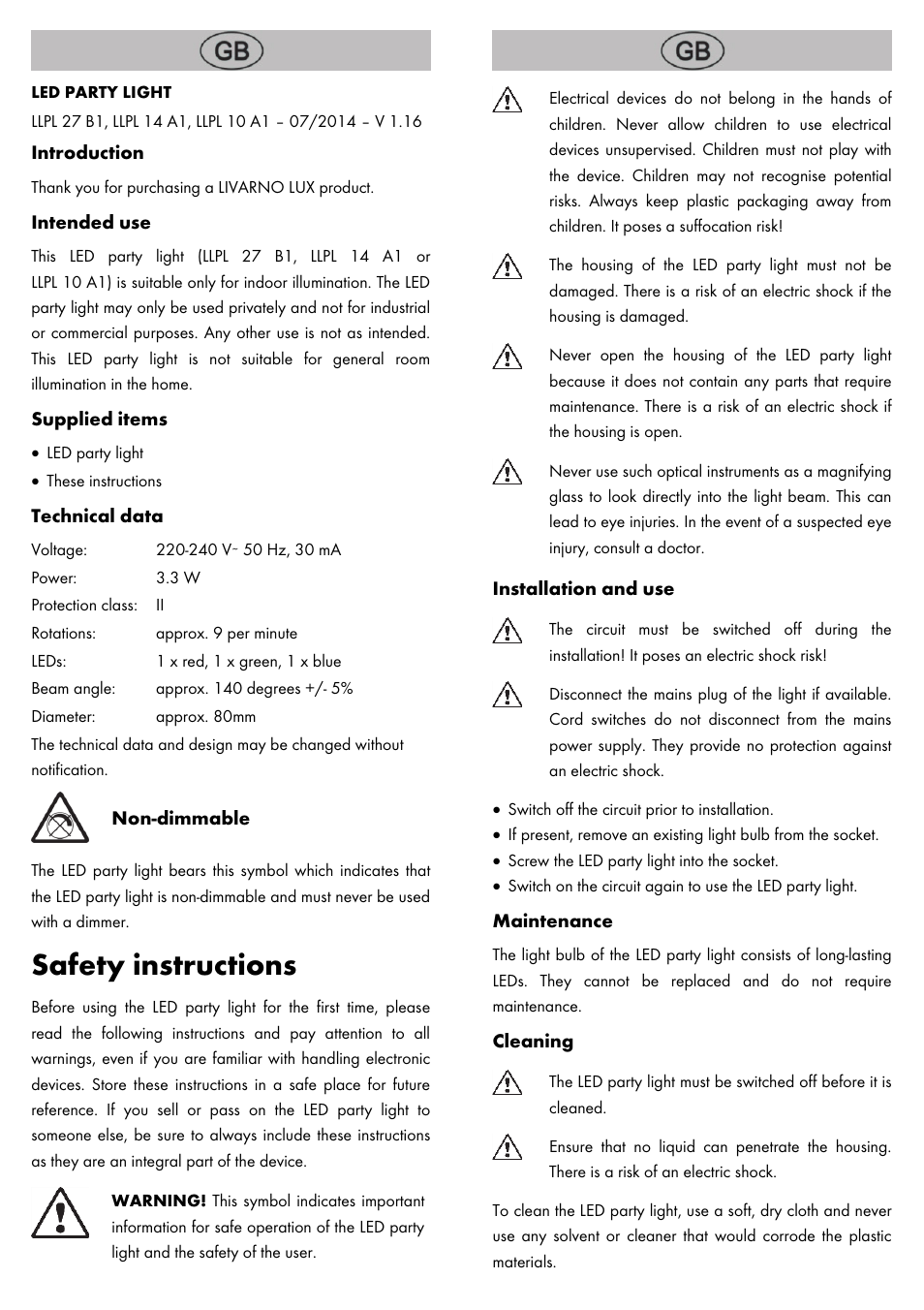 Livarno LED PARTY LIGHT User Manual | 14 pages