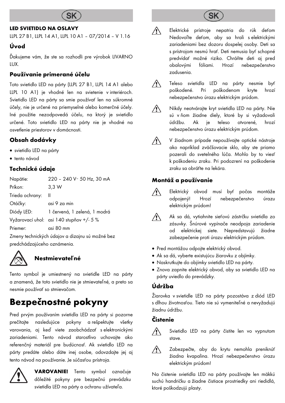 Bezpečnostné pokyny | Livarno LED PARTY LIGHT User Manual | Page 11 / 14